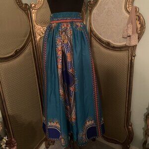 Laddi. One Size. Ankara African Gypsy Ethnic BOHO Maxi Skirt with Sash. DD